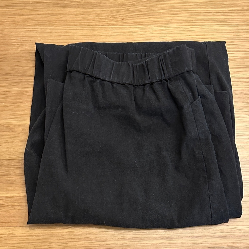 Theory high waist wide leg pull-up linen trousers